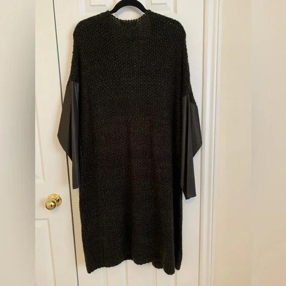 Michel Studio Long Cardigan w/ faux leather sleeves and patch pockets, worn once - Picture 2 of 4